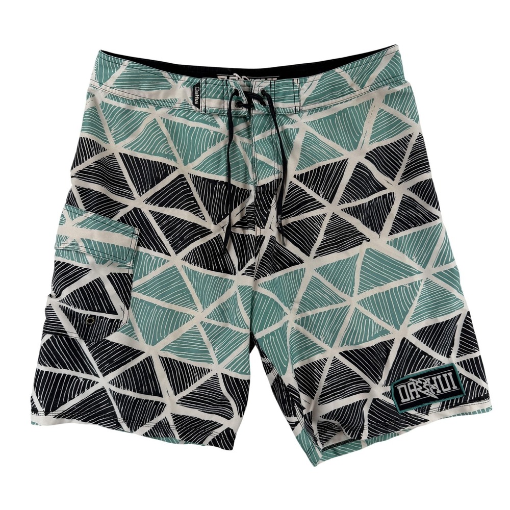 Da Hui Board Shorts Mens 36 Multicolor Geometric Surf Swim Trunks Beach
